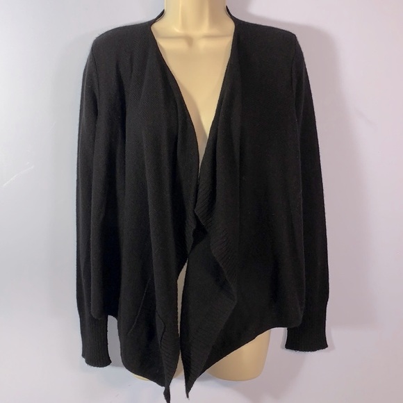 Aqua black 100% cashmere open front waterfall cardigan small pockets classic - Picture 1 of 7